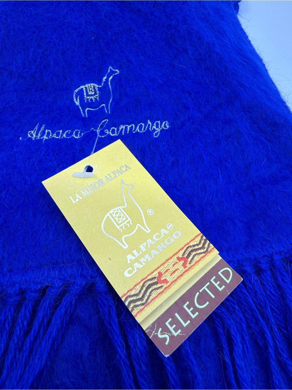 Alpaca Camargo Peru Alpaca Wool Scarf Royal Blue Fringe NWT Luxury Soft